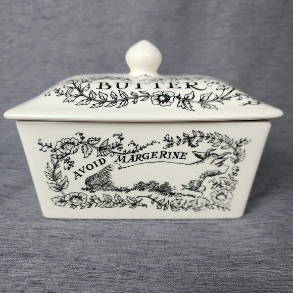 Emma Bridgewater Ceramic Butter Dish Made in England Dairy Cow Floral Vine Black - Picture 4 of 9